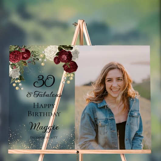 30と素晴らしいグラムバラフローラ誕生日パーティー アクリルサイン (ニュートラル)