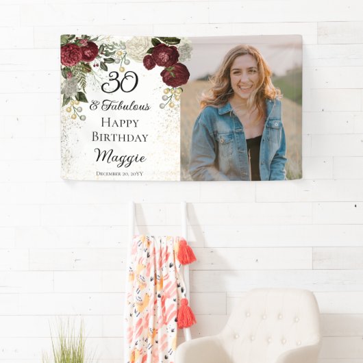 30と素晴らしいグラムバラフローラ誕生日パーティー 横断幕 (インサイチュ)