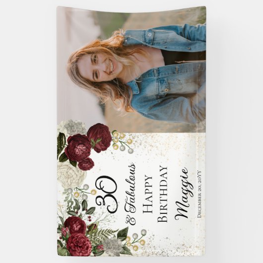 30と素晴らしいグラムバラフローラ誕生日パーティー 横断幕 (縦)