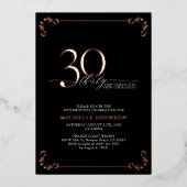 30と素晴らしいブラックバラ金ゴールド書道誕生日 箔招待状 (正面)