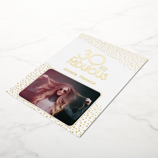 30と素晴らしい写真30th誕生日ゴールドフォイルカード 箔招待状 (回転した状態)