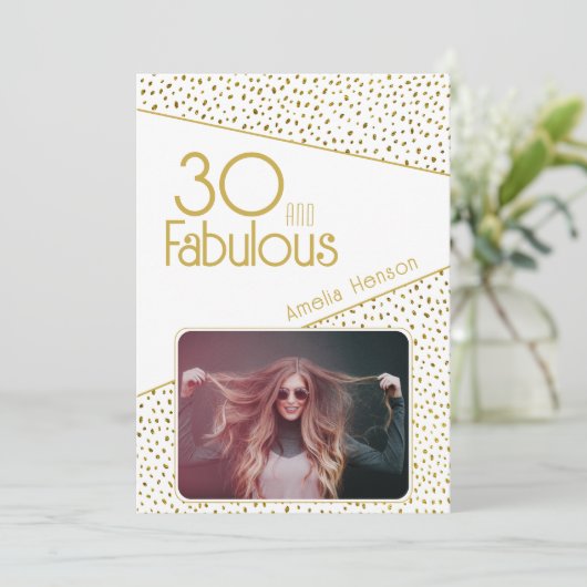 30と素晴らしい金ゴールドグリッター写真30th Birthday カード (スタンド正面)