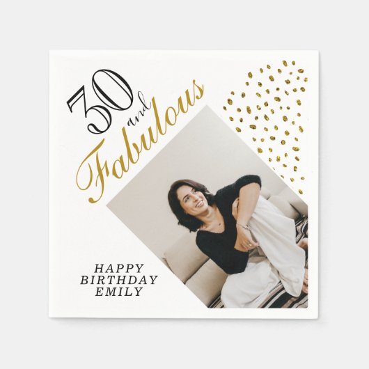 30と素晴らしい金ゴールドグリッター写真30th Birthday スタンダードカクテルナプキン (正面)