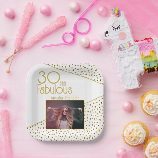 30と素晴らしい金ゴールドグリッター写真30th Birthday ペーパープレート (パーティー)