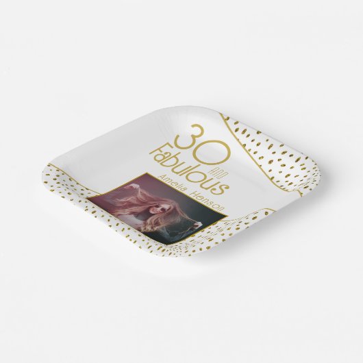 30と素晴らしい金ゴールドグリッター写真30th Birthday ペーパープレート (傾斜あり)