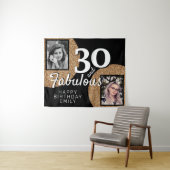 30と素晴らしい金ゴールドグリッター2写真誕生日 タペストリー (インサイチュ(横))