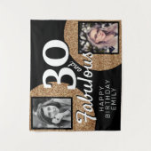 30と素晴らしい金ゴールドグリッター2写真誕生日 タペストリー (正面)