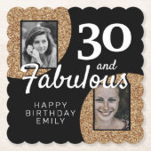 30と素晴らしい金ゴールドグリッター2 Photo 30th Birthday ペーパーコースター (正面)