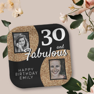30と素晴らしい金ゴールドグリッター2 Photo 30th Birthday ペーパープレート