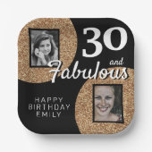 30と素晴らしい金ゴールドグリッター2 Photo 30th Birthday ペーパープレート (正面)