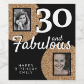 30と素晴らしい金ゴールドグリッター2 Photo 30th Birthday ワインラベル (シングルラベル)