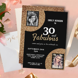 30と素晴らしい金ゴールドグリッター2 Photo 30th Birthday 招待状