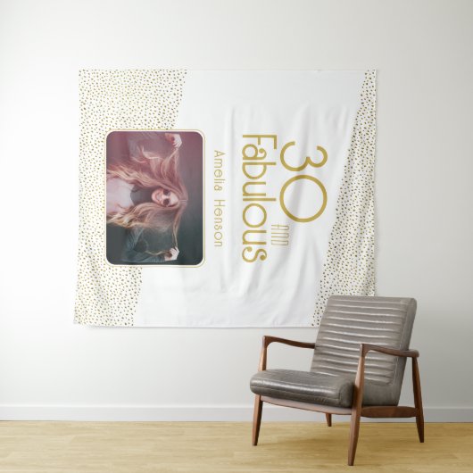 30と素晴らしい金ゴールドグリッター30th誕生日の写真 タペストリー (インサイチュ(横))