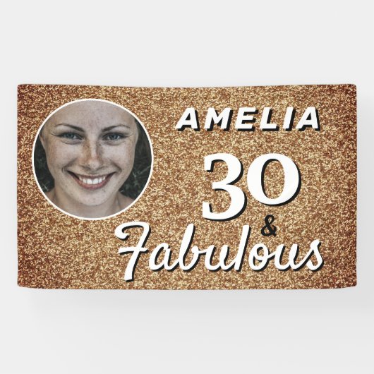 30と素晴らしい金ゴールドグリッター30th誕生日の写真 横断幕 (横)