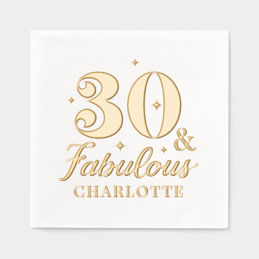 30と素晴らしい30番目の誕生日パーソナライズされた名 箔ナプキン (正面)
