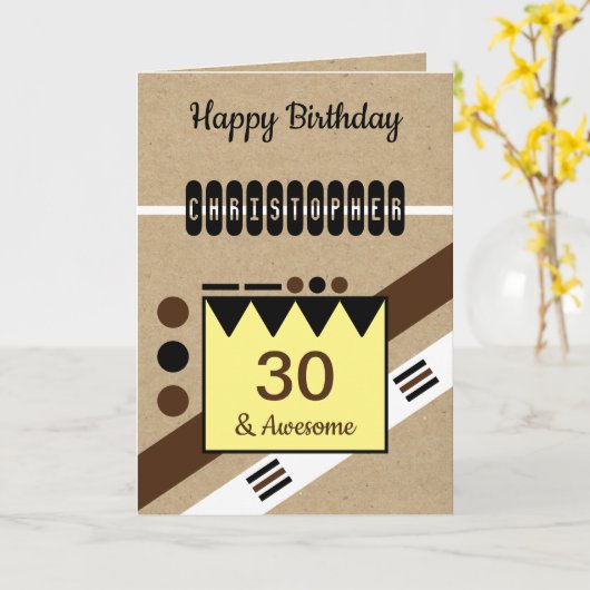 30と茶色素晴らしの黒30番目の素朴な誕生日 カード (黄色い花)