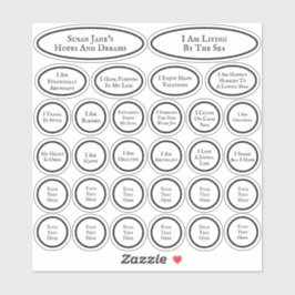 30の愛と豊かさに関するアファメーション 白黒 シール