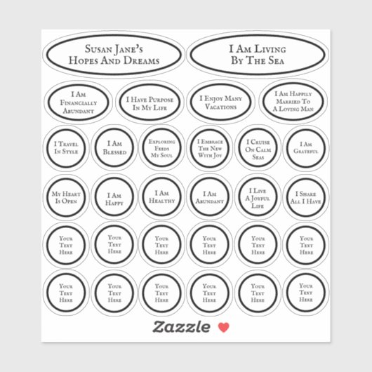 30の愛と豊かさに関するアファメーション 白黒 シール (シート)