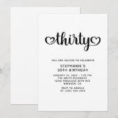 30の愛らしいハートのスクリプト 30歳の誕生日 招待状 (正面/裏面)