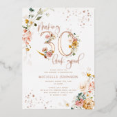 30の見栄えを良くするフローラバラ金ゴールド 箔招待状 (正面)