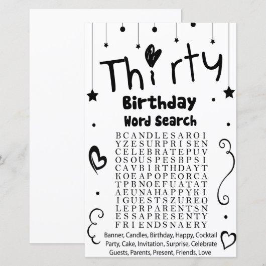 30の誕生日語検索ゲーム (正面/裏面)