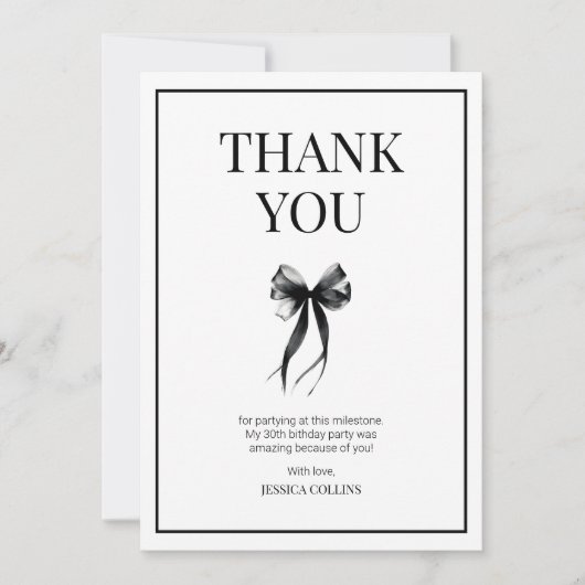 30を私に話す白黒の30歳の誕生日 サンキューカード (正面)