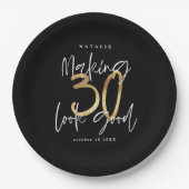 30を良く見せる金ゴールド誕生日パーティー ペーパープレート (正面)