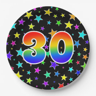 30イベント:はっきりした,おもしろい,レインボーカラフル30 ペーパープレート