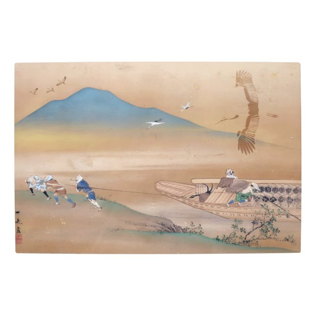 30インチx 20インチ5つの姿が川でボートを引っ張る メタルプリント (正面)