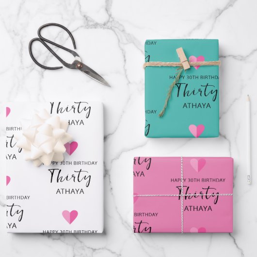 30エレガントパーソナライズされた歳の誕生日 ラッピングペーパーシート (正面)