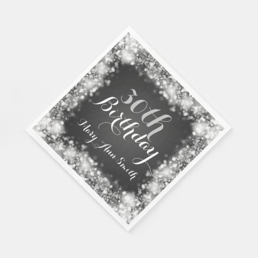 30エレガント歳のバースデー銀きらめく灯 スタンダードランチョンナプキン (角)