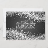 30エレガント歳の誕生日パーティーきらめくウェーブブラック 招待状 (正面)