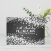 30エレガント歳の誕生日パーティーきらめくウェーブブラック 招待状 (スタンド正面)