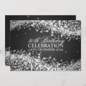 30エレガント歳の誕生日パーティーきらめくウェーブブラック 招待状 (正面/裏面)