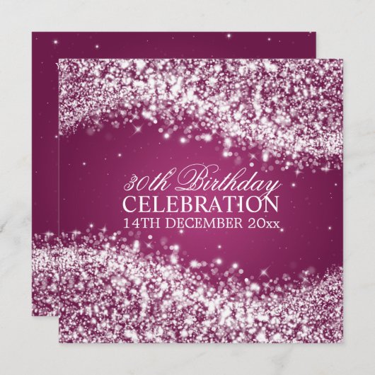 30エレガント歳の誕生日パーティーきらめく波ピンク 招待状 (正面/裏面)