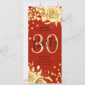 30エレガント誕生日メニュー金ゴールド赤フローラグリッター 招待状 (正面)