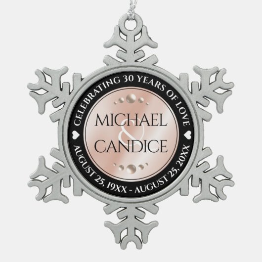 30エレガントth 46thパールの結婚記念日 スノーフレークピューターオーナメント (正面)