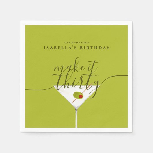 30グリーンマルティニ30歳の誕生日パーティー スタンダードカクテルナプキン (正面)