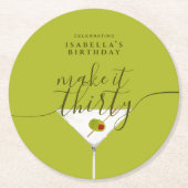 30グリーンマルティニ30歳の誕生日パーティー ラウンドペーパーコースター (正面)