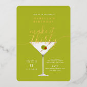 30グリーンマルティニ30歳の誕生日金ゴールド 箔招待状 (正面)