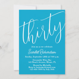 30スクリプモダントアクアブルー30th誕生日パーティー 招待状