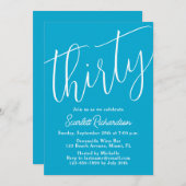 30スクリプモダントアクアブルー30th誕生日パーティー 招待状 (正面/裏面)