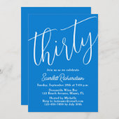 30スクリプモダントブルー30歳の誕生日パーティー 招待状 (正面/裏面)