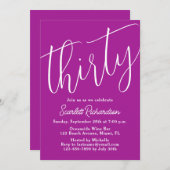 30スクリプモダントDark Pink 30th Birthdayパーティー 招待状 (正面/裏面)