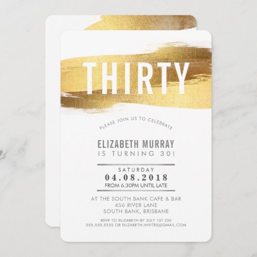 30スタイリッシュ歳の誕生日招待状フェイク金ゴールド 招待状 (正面/裏面)