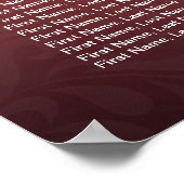 30テーブルブルゴーニュ赤フローラ結婚の座席表 ポスター (角)