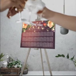 30テーブルブルゴーニュ赤フローラ結婚の座席表 ポスター