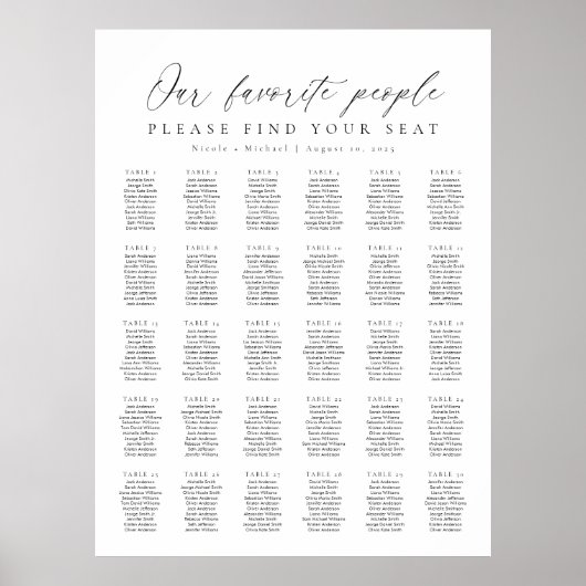 30テーブル私たちお気に入りのの人の座席表 ポスター (正面)