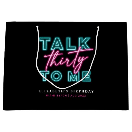 30ネオンブルー&ピンク汚い私に30話す ラージペーパーバッグ (正面)