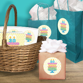 30ハッピーバースデーケーキイエロードット ラウンドシール